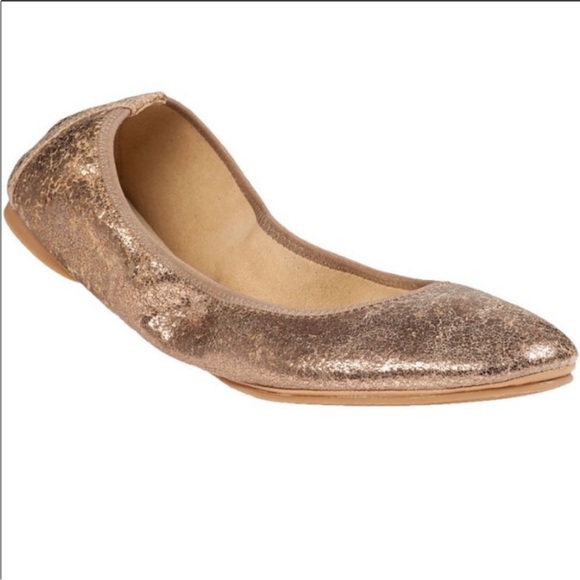 Stuart Weitzman Frisky Scrunch Penny Ballet Flats 9.5 Crackled Gold - Picture 8 of 8